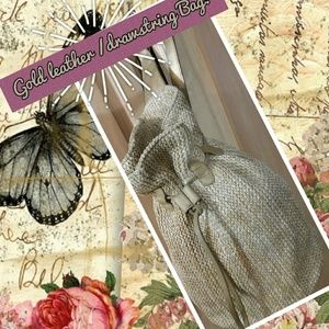 Gold leather /Drawstring Bag